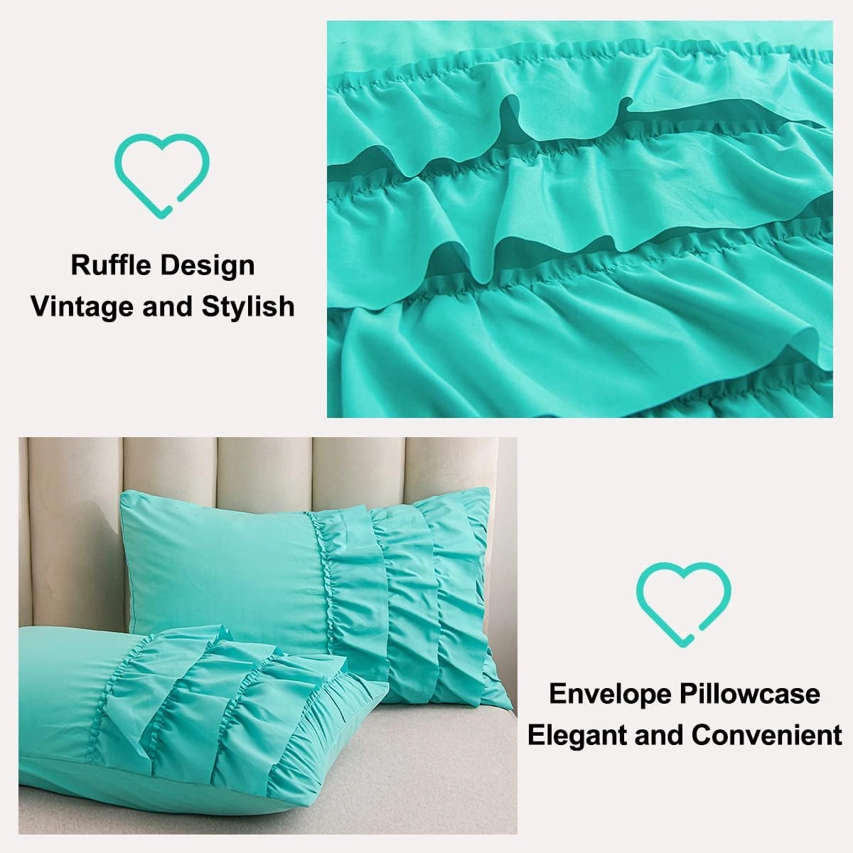 Holawakaka Aqua Waterfall Ruffle Comforter Set Twin Size Multi-Layers Ruffled Shabby Chic 3PCS Bedding Set for Girls Women