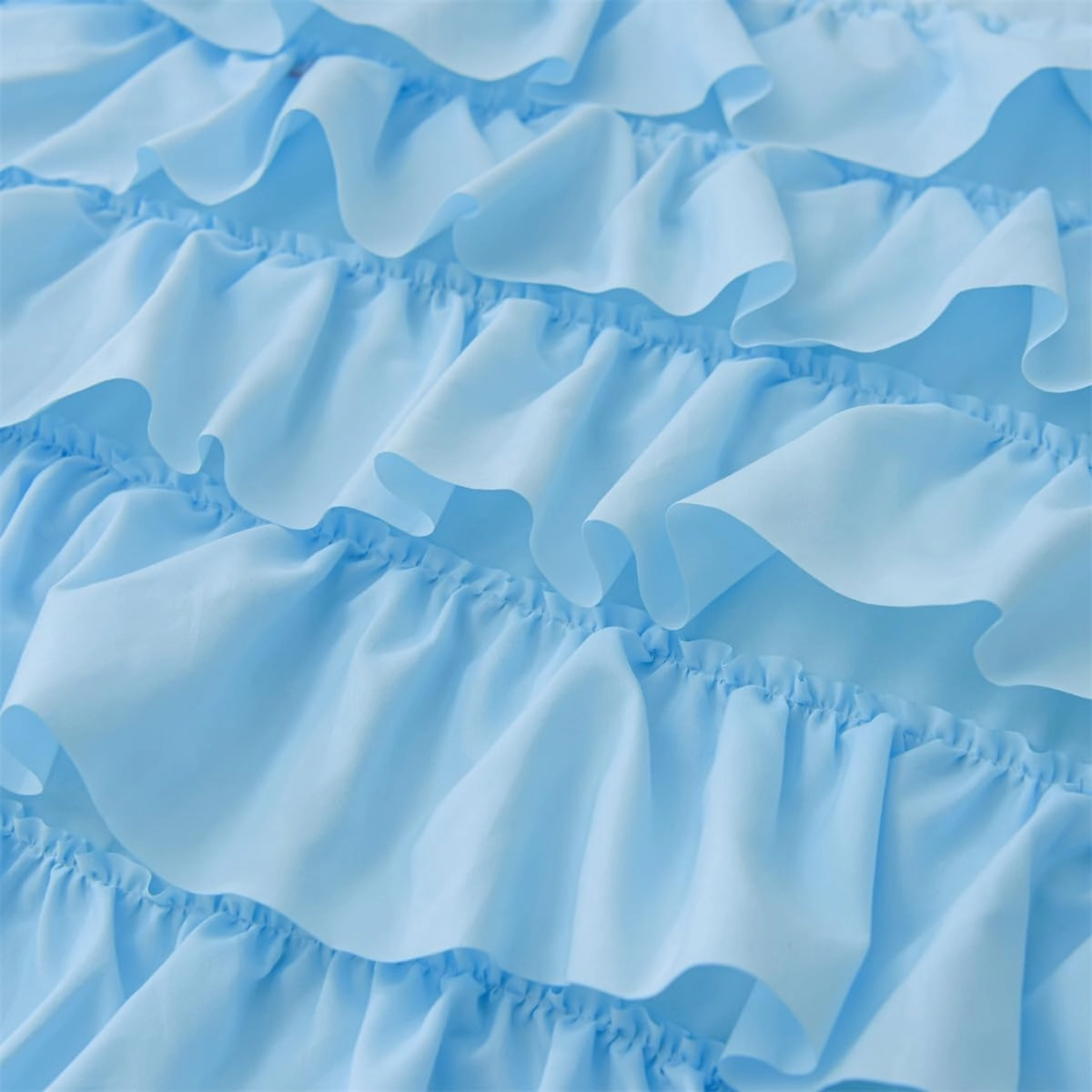 Holawakaka Light Blue Waterfall Ruffle Comforter Set Twin Size Multi-Layers Ruffled Shabby Chic 3PCS Bedding Set for Girls Women