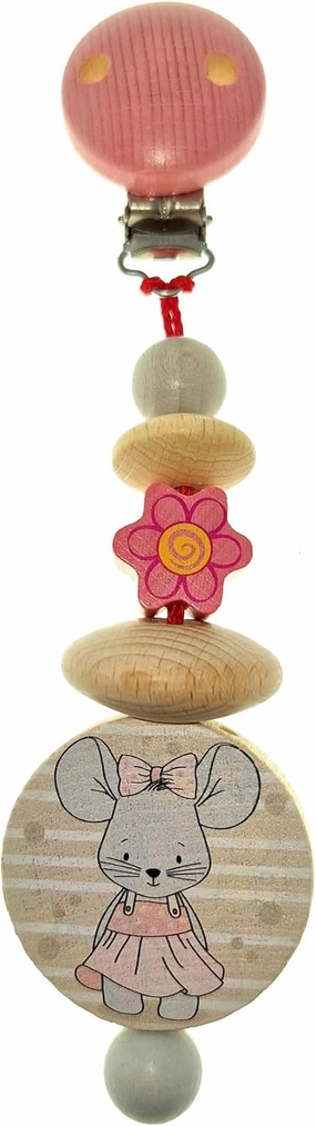 Holzspielzeug 12825 Wooden Pram Hanger Ella Mouse Pram Toy with Clip for Attachment, Handmade Motor Skills Toy for Babies