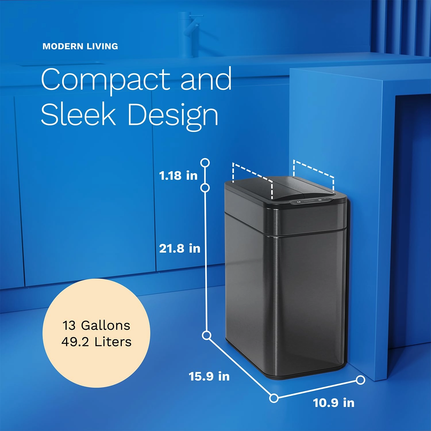 hOmeLabs - 13 Gallon Kitchen Trash Can - Retractable Automatic Sensor Butterfly Lid, Space-Saving Design, Easy to Clean, Battery-Operated with Batteries Included - Dark Stainless Steel