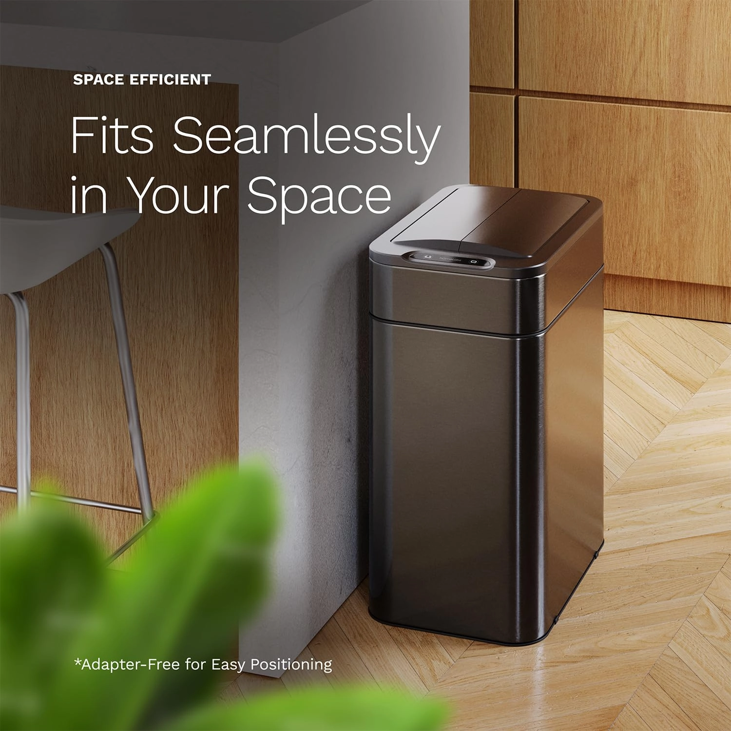 hOmeLabs - 13 Gallon Kitchen Trash Can - Retractable Automatic Sensor Butterfly Lid, Space-Saving Design, Easy to Clean, Battery-Operated with Batteries Included - Dark Stainless Steel
