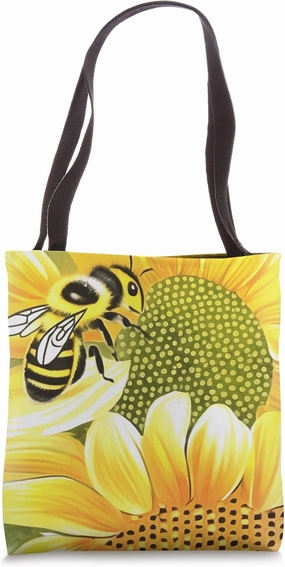Honey Bee On Sunflower Cute Naive Art Tote Bag