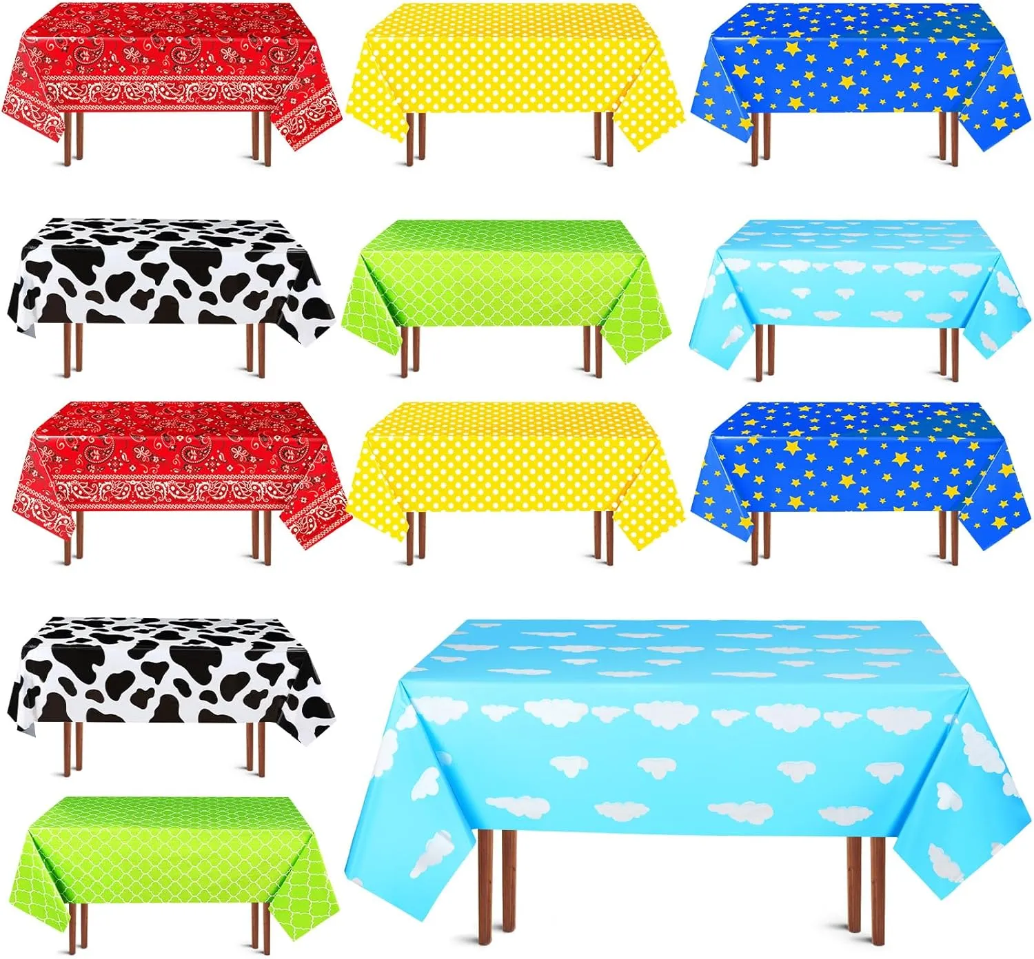 Hosuly 12 Pcs Story Tablecloth Table Cover Story Birthday Party Decorations Boy Baby Shower Decorations Toy Inspired Party Supplies, 54 x 108 Inch (Fresh Style)