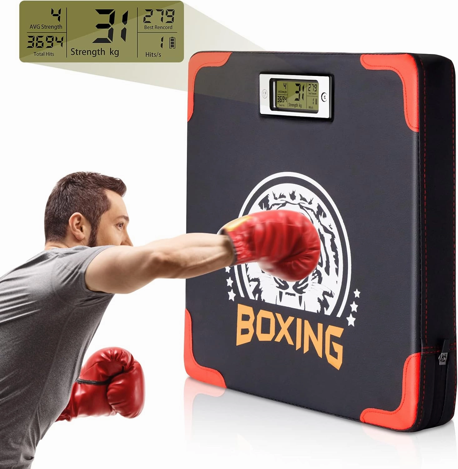 Hoteam Strength Tester Punch Force Sensor Adjustable Height Boxing Training Equipment Wall Mounted Boxing Boxer Boxing Machine Wall Punch Pad Boxing Punching Bag Machine for Adult Kid (Classic)