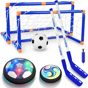 Hover Hockey Set for Kids, 3-in-1 Hover Hockey Soccer Ball Toy Set, Rechargeable Floating Air Soccer Hockey Ball with Led Light, Indoor Outdoor Sports Game Toy Gifts for 3 4 5 6 7 8  12 Years Boy Girl