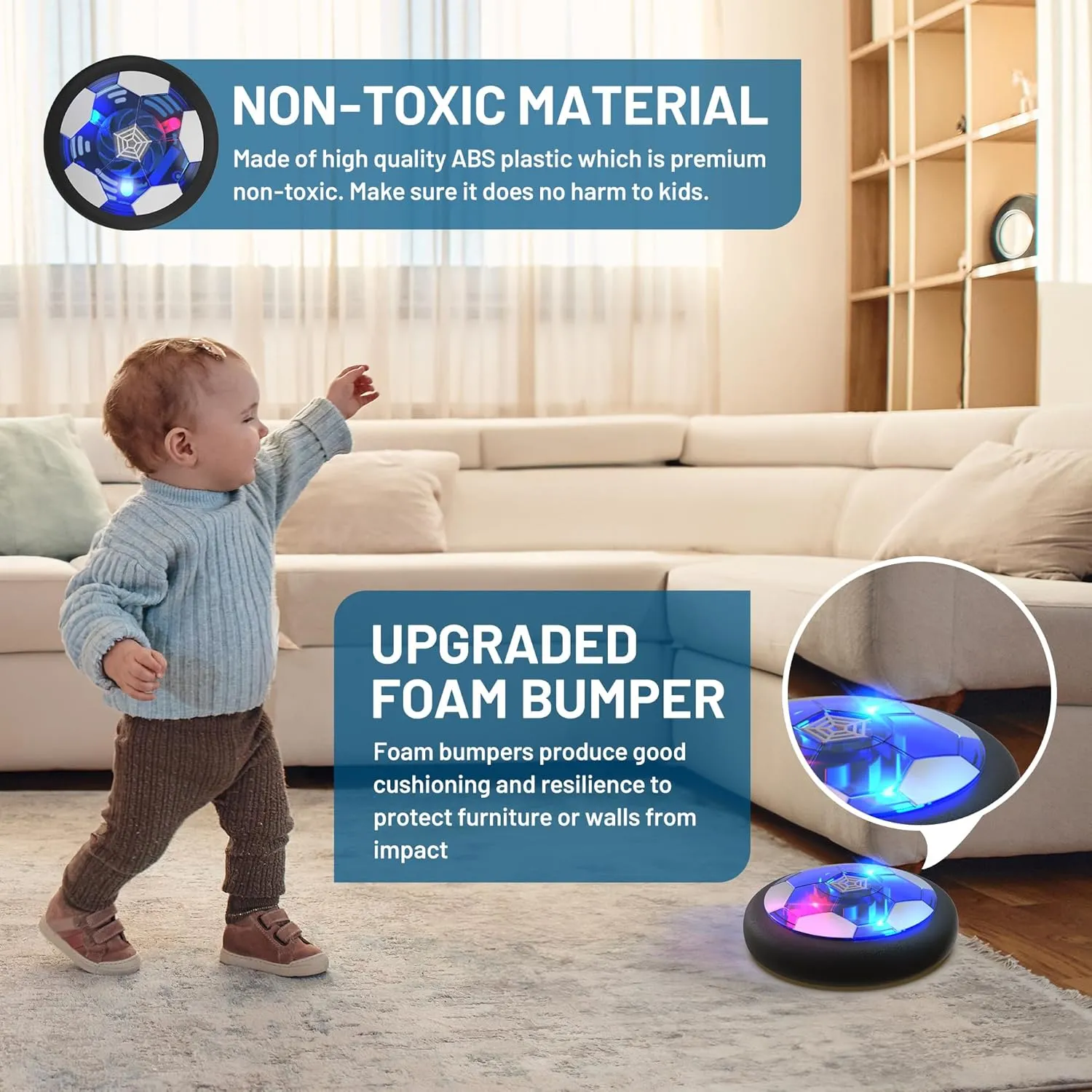 Hover Soccer Ball Boy Toys, Soccer Gifts for 3 4 5 6 7 8  Year Old Boys Girls, Rechargeable Air Floating Soccer with LED Light and Upgraded Foam Bumper, Indoor Birthday Gifts for Kids Age 3-12