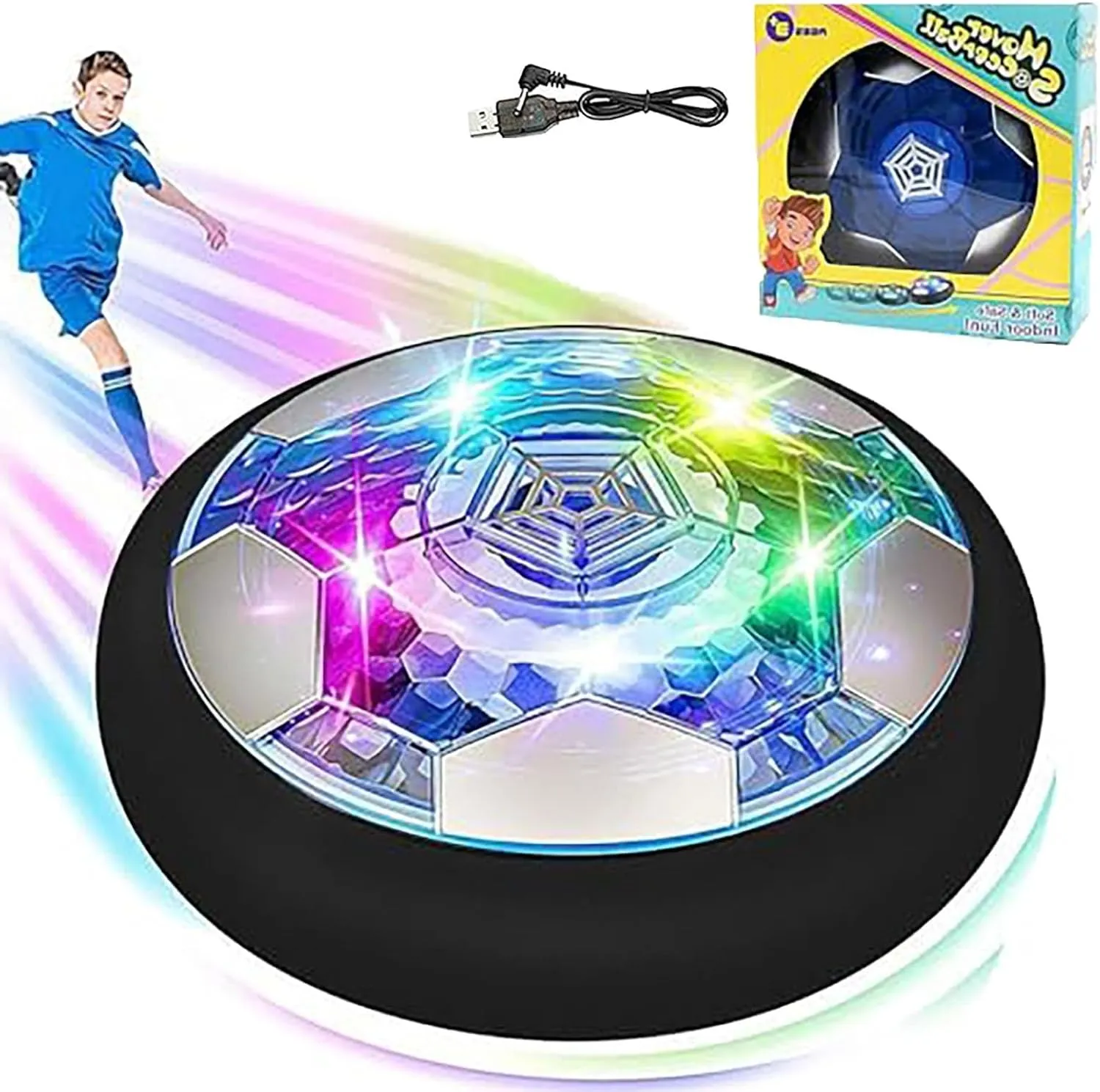 Hover Soccer Ball Toy for Kids, Rechargeable Air Floating Soccer with LED Light, Foam Bumper, Ages 3-12 (1 Ball)