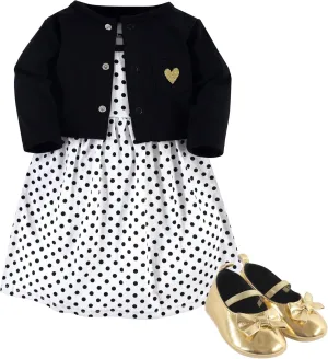 Hudson Baby baby-girls Cotton Dress, Cardigan and Shoe Set