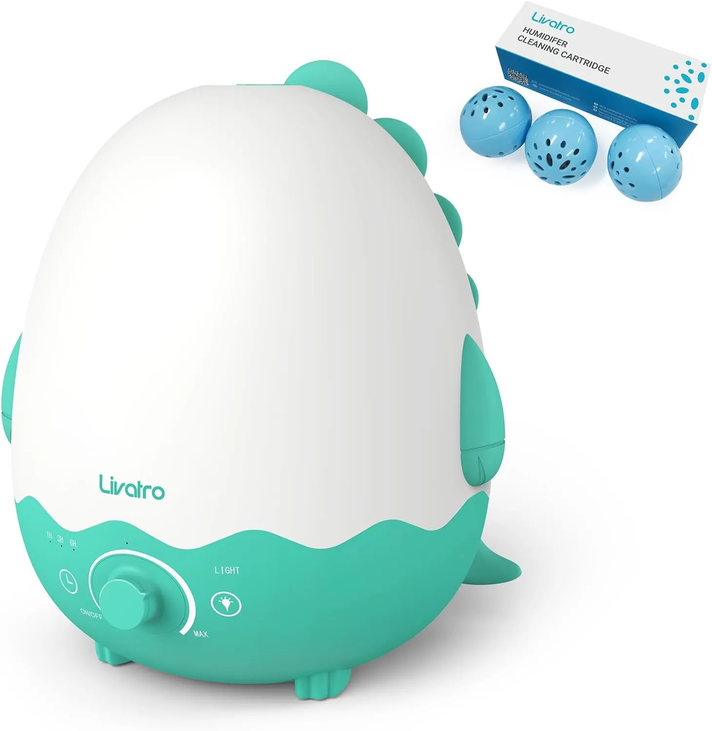 Humidifiers for Baby with Cleaning Ball,Ultrasonic Quiet Air Kids Humidifier for Bedroom with Night Light, Timer, and Auto-Shut Off, Last up to 40Hours, BPA FREE, Dinosaur with Fun Sticker