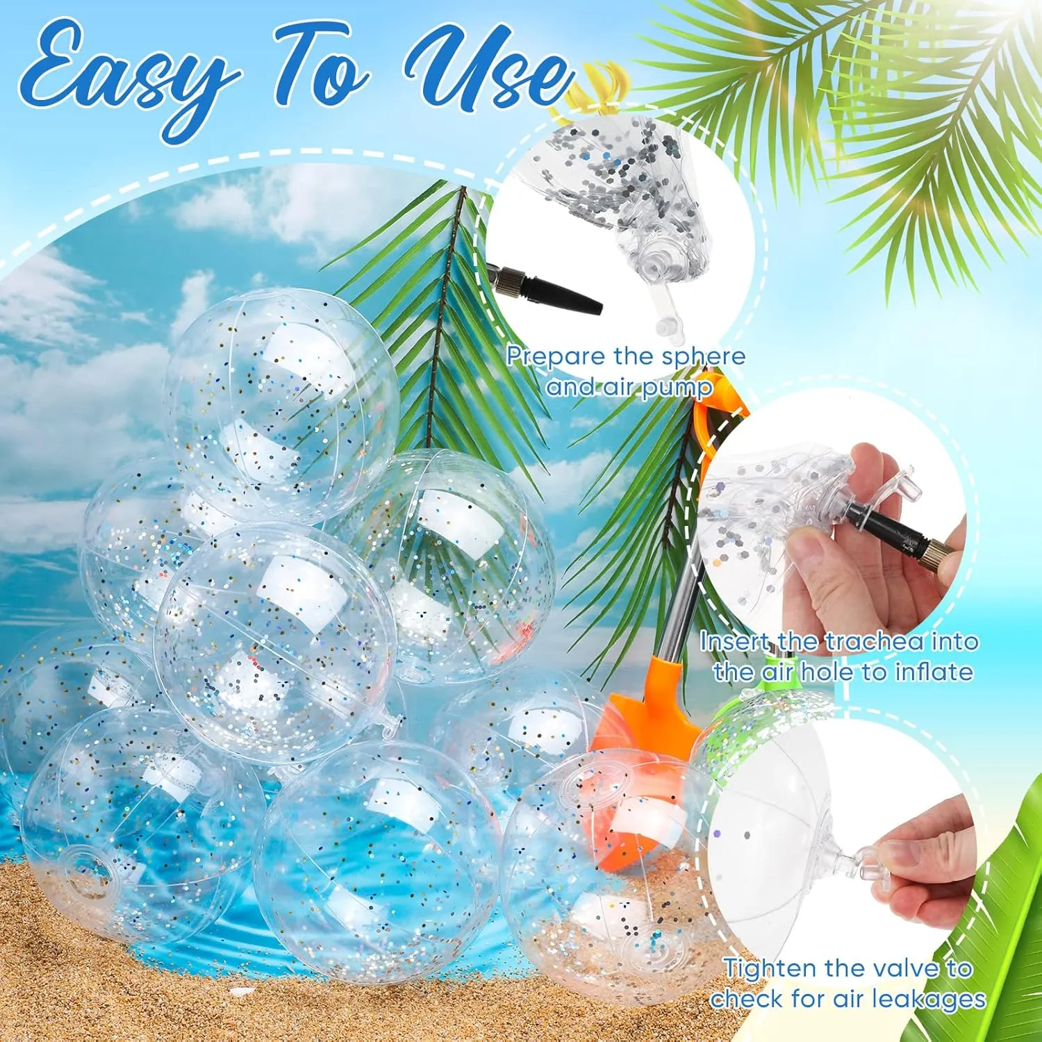 Hungdao 25 Pcs Inflatable Glitter Beach Ball 8 Inches Mini Clear Floatable Confetti Ball for Kids Bulk Swimming Pool Theme Party Toy for Hawaiian Theme Party Decorations Favors Supplies