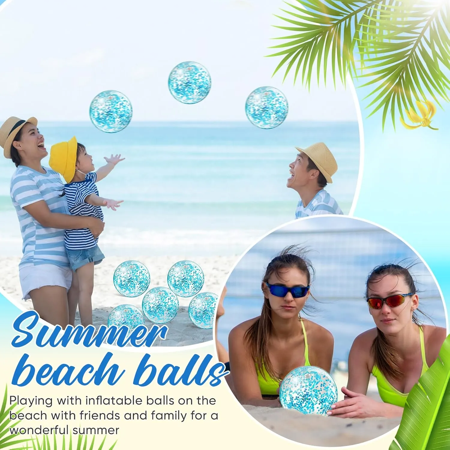Hungdao 25 Pcs Inflatable Glitter Beach Ball 8 Inches Mini Clear Floatable Confetti Ball for Kids Bulk Swimming Pool Theme Party Toy for Hawaiian Theme Party Decorations Favors Supplies