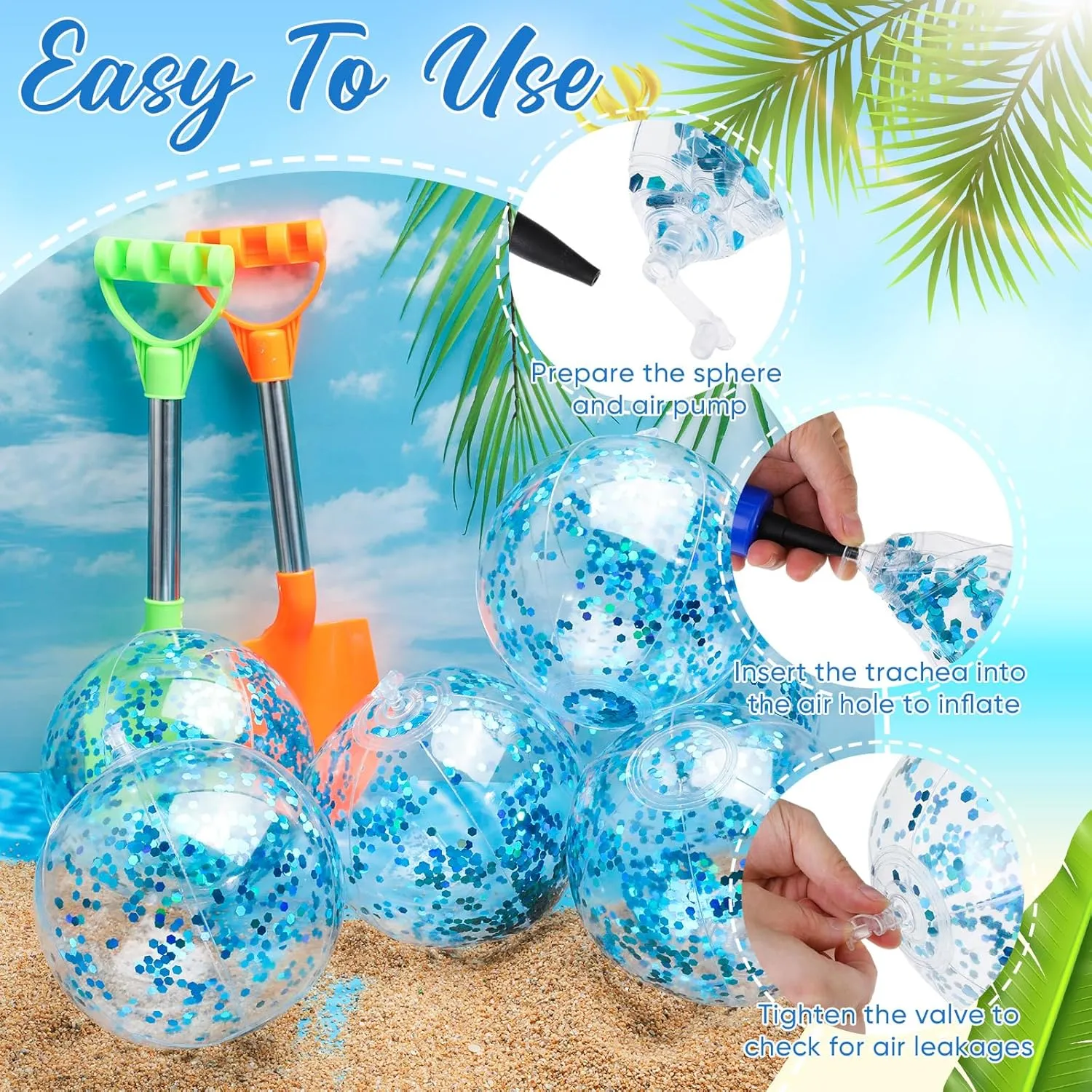 Hungdao 25 Pcs Inflatable Glitter Beach Ball 8 Inches Mini Clear Floatable Confetti Ball for Kids Bulk Swimming Pool Theme Party Toy for Hawaiian Theme Party Decorations Favors Supplies