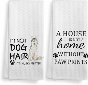 Husky Glitter Kitchen Towels and Dishcloths Set of 2, Cute Dish Towels, Dog Hand Towels, Dog Lovers Gifts for Women, 16x24 Inches