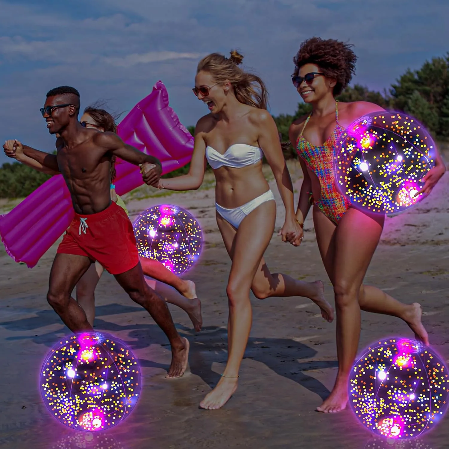 HyDren 4 Pack LED Light up Beach Ball 12 Inches Glow in The Dark Pool Balls Confetti Glitters Inflatable Light up Beach Ball Pool Toys for Teens Adults Summer Disco Party Favors(Orange, Yellow)