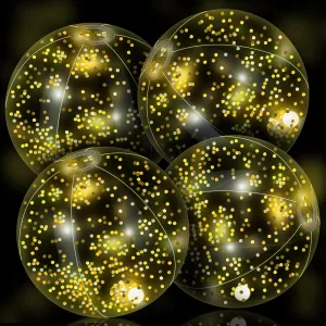 HyDren 4 Pack LED Light up Beach Ball 12 Inches Glow in The Dark Pool Balls Confetti Glitters Inflatable Light up Beach Ball Pool Toys for Teens Adults Summer Disco Party Favors(Orange, Yellow)