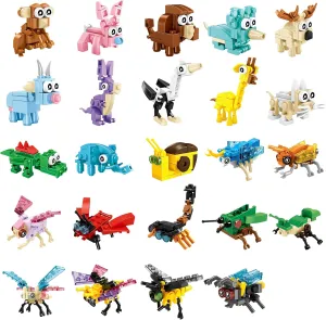 IAMGlobal 24 Packs Mini Animal Building Blocks Toy Set, Party Supplies Gifts, Animals Figures Stem Toys, Party Favor, Birthday, Carnival Prizes