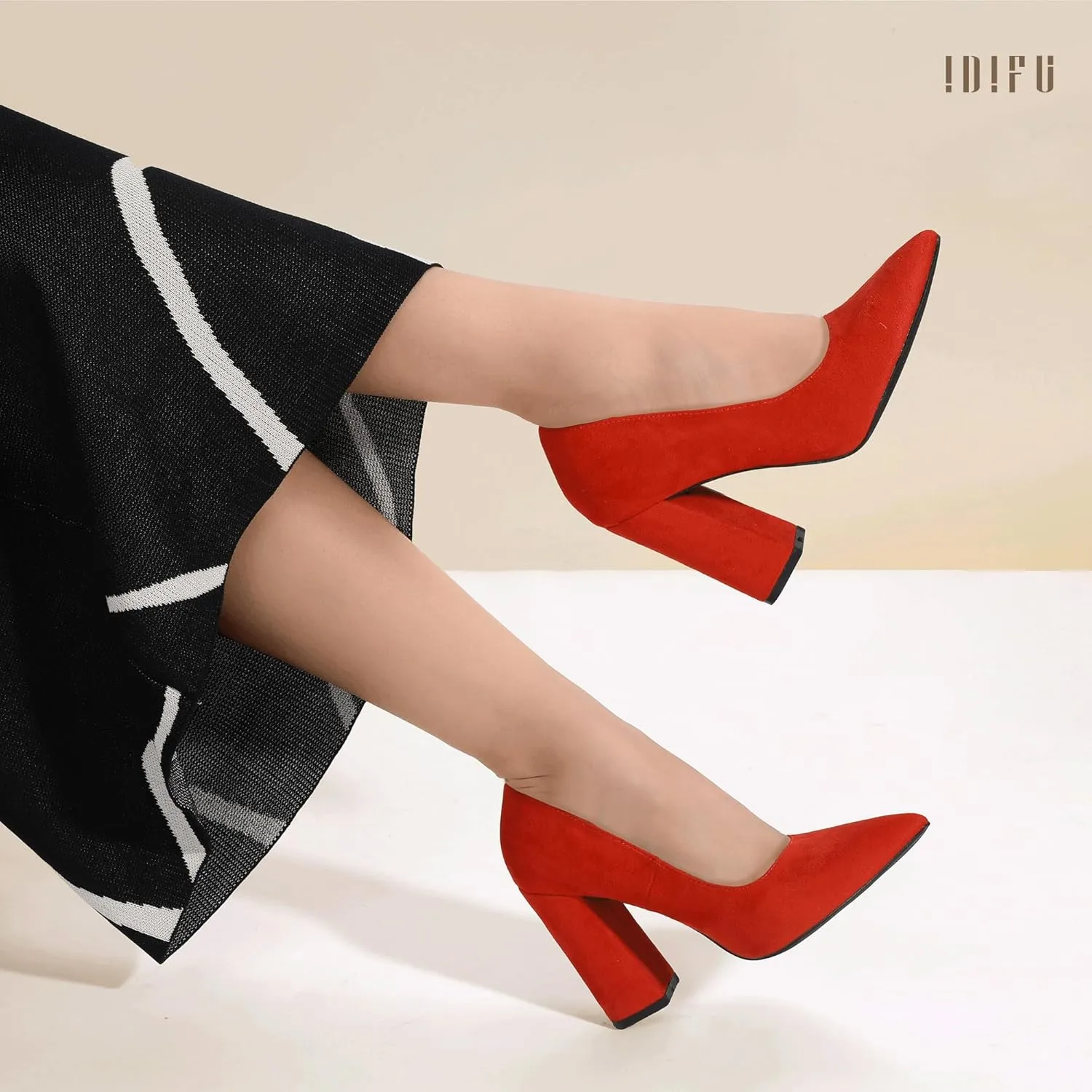 IDIFU IN4 Women's Pumps - Closed Toe Heels with Chunky Block Heels - Thick Pointed Toe Dress Shoes for Women - Wedding, Prom, Bridal, Office, Business - Comfortable, Formal, Fashion, Classic Pumps