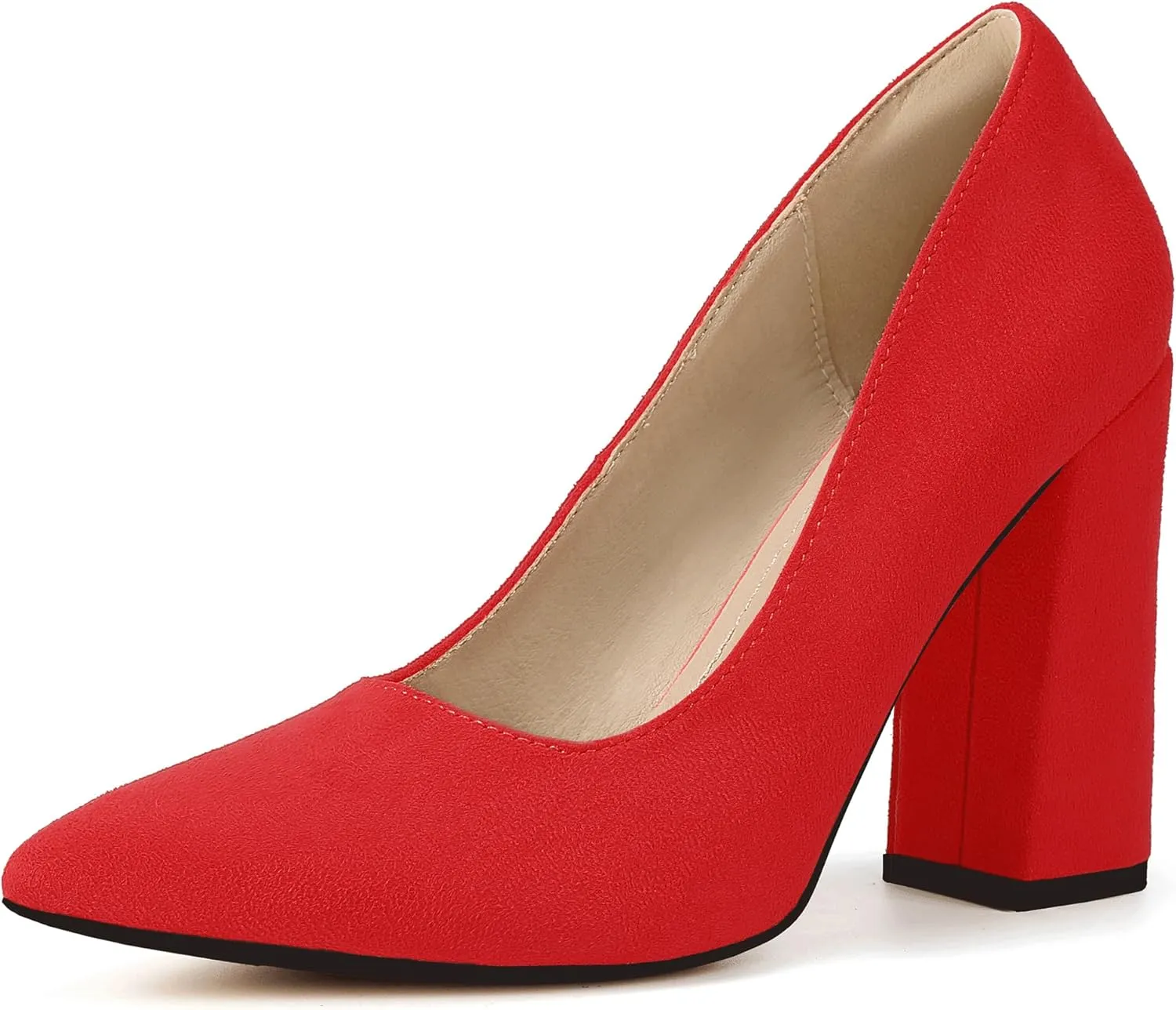IDIFU IN4 Women's Pumps - Closed Toe Heels with Chunky Block Heels - Thick Pointed Toe Dress Shoes for Women - Wedding, Prom, Bridal, Office, Business - Comfortable, Formal, Fashion, Classic Pumps