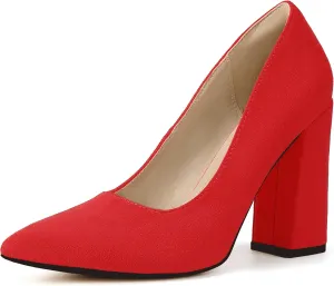 IDIFU IN4 Women's Pumps - Closed Toe Heels with Chunky Block Heels - Thick Pointed Toe Dress Shoes for Women - Wedding, Prom, Bridal, Office, Business - Comfortable, Formal, Fashion, Classic Pumps