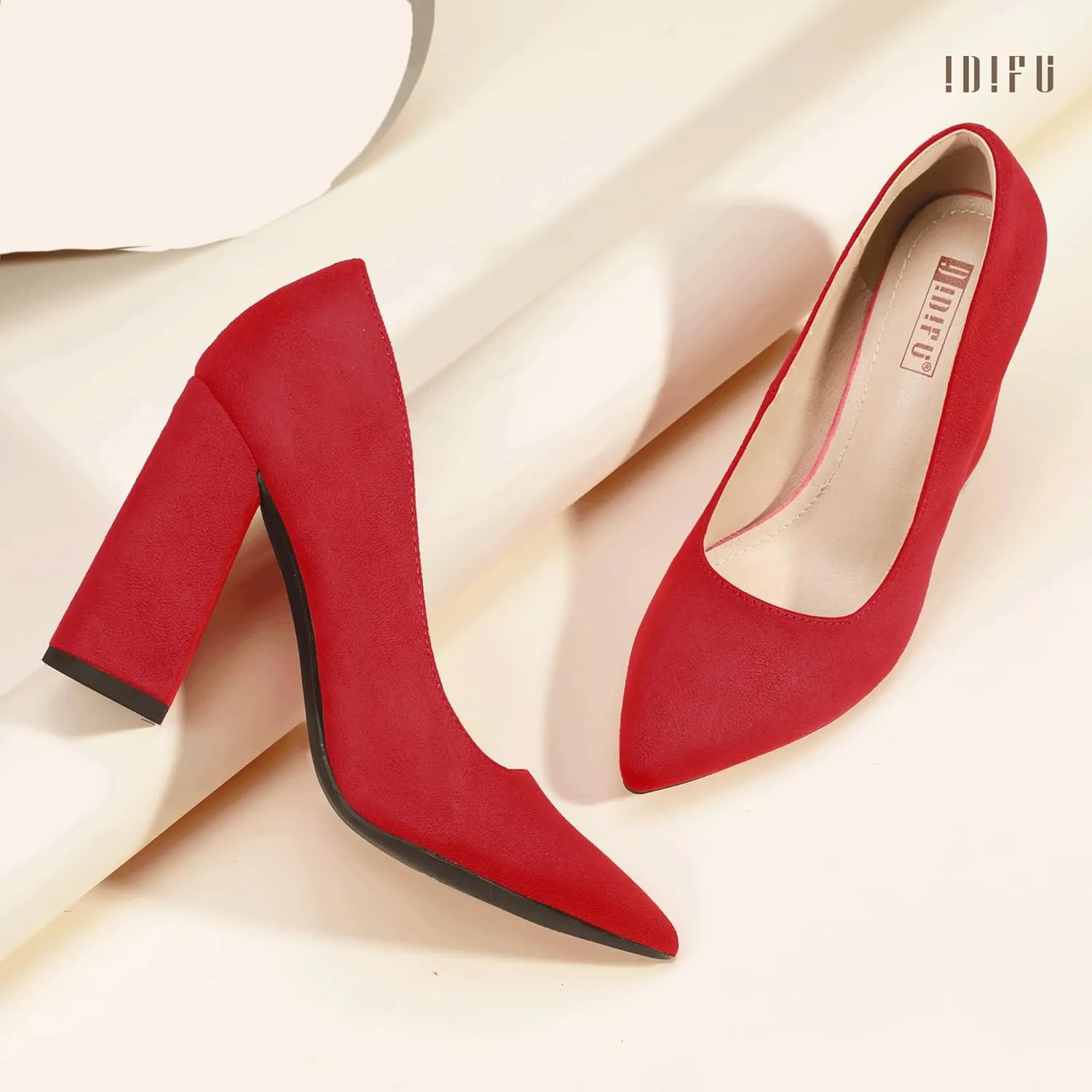 IDIFU IN4 Women's Pumps - Closed Toe Heels with Chunky Block Heels - Thick Pointed Toe Dress Shoes for Women - Wedding, Prom, Bridal, Office, Business - Comfortable, Formal, Fashion, Classic Pumps