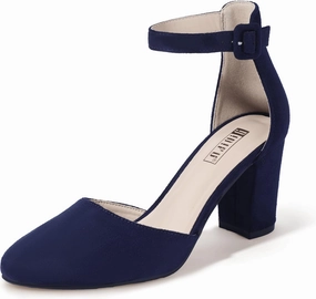 IDIFU IN3 Chunky Block Heels - Women's Pumps for Dress, Wedding, Bridal, Homecoming, Prom & Work - Comfortable Ankle Strap, Round Toe, Thick Heels