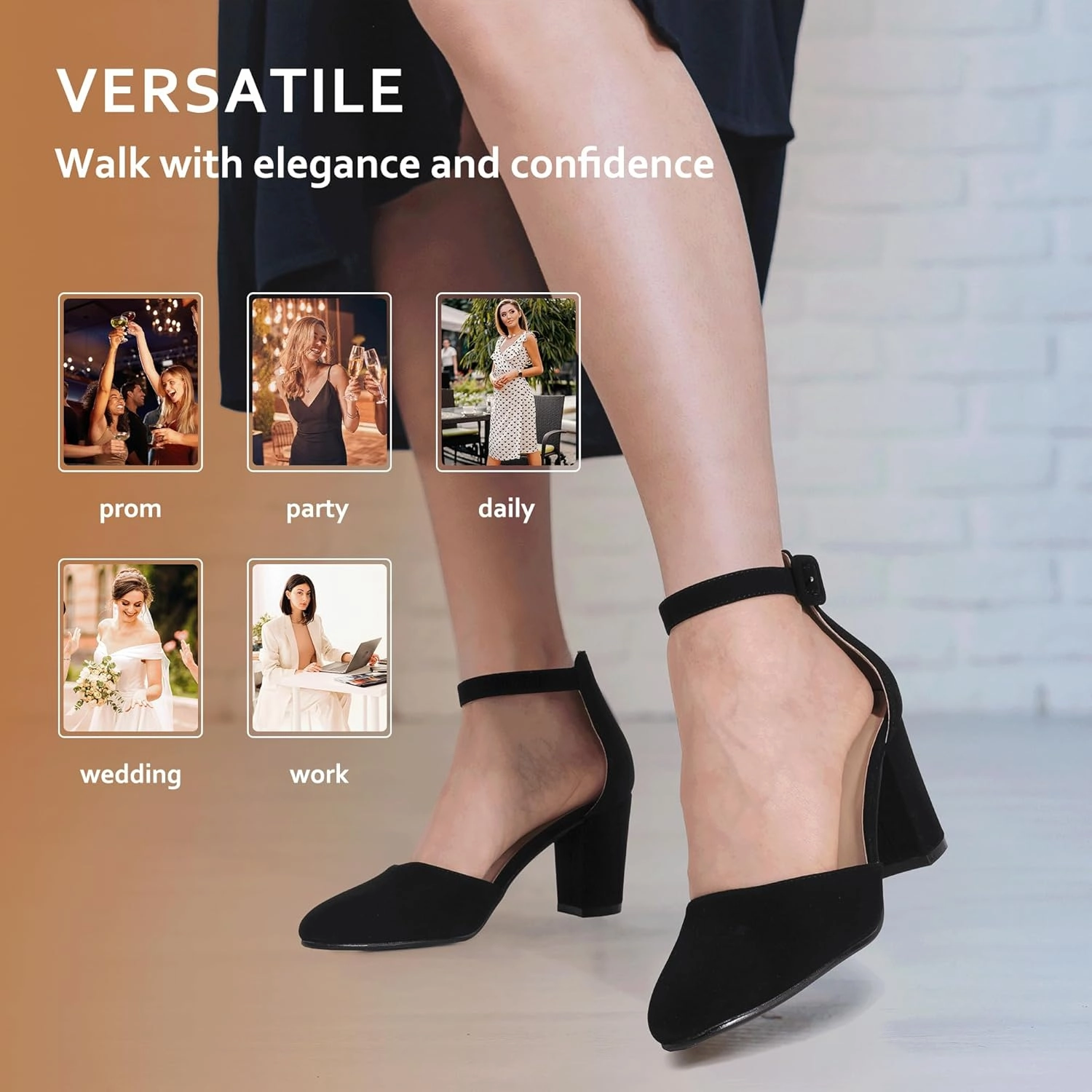IDIFU IN3 Closed Toe Heels for Women High Chunky Block Heels Women's Pumps Comfortable Dressy Wedding Bridal Bride Party Homecoming Prom Work Shoes Fashion Cute Ankle Strap Round Toe Dress Shoes
