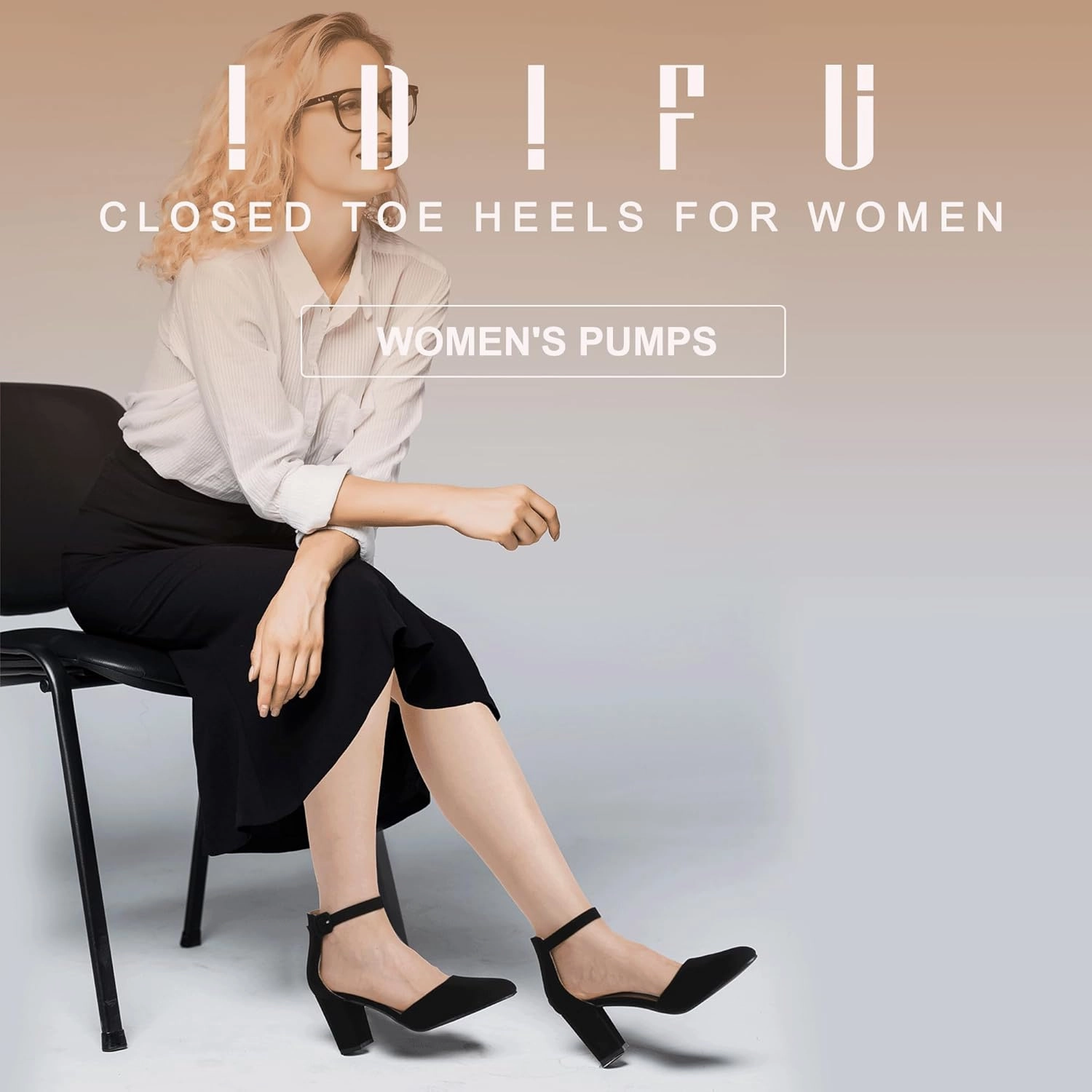 IDIFU IN3 Closed Toe Heels for Women High Chunky Block Heels Women's Pumps Comfortable Dressy Wedding Bridal Bride Party Homecoming Prom Work Shoes Fashion Cute Ankle Strap Round Toe Dress Shoes