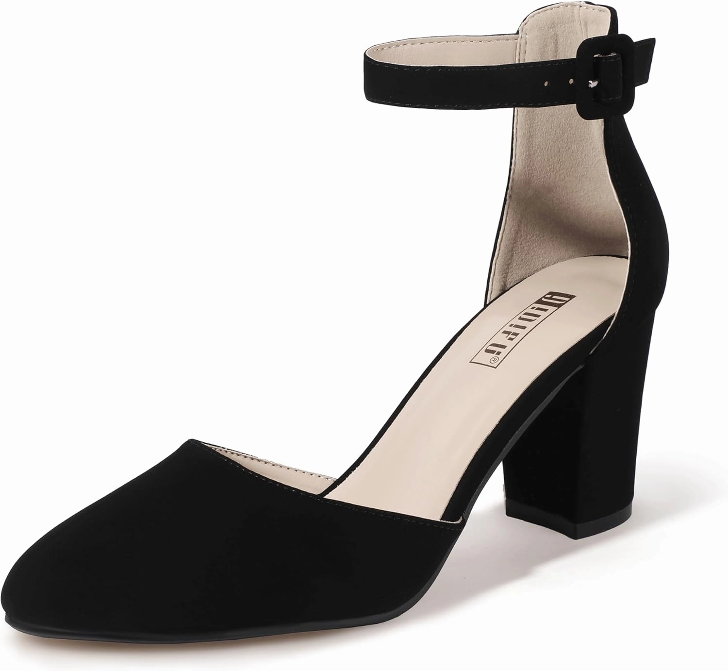 IDIFU IN3 Closed Toe Heels for Women High Chunky Block Heels Women's Pumps Comfortable Dressy Wedding Bridal Bride Party Homecoming Prom Work Shoes Fashion Cute Ankle Strap Round Toe Dress Shoes