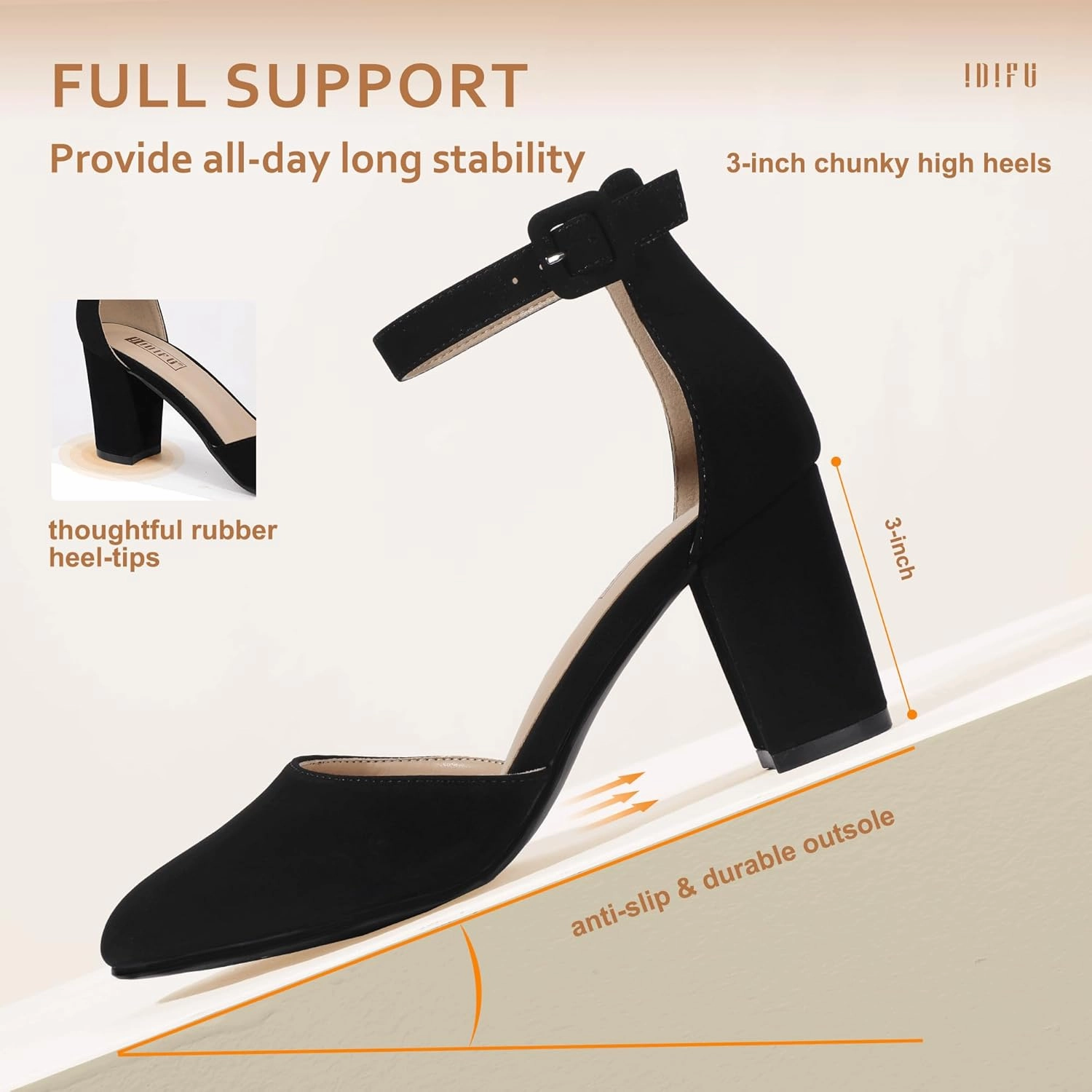 IDIFU IN3 Closed Toe Heels for Women High Chunky Block Heels Women's Pumps Comfortable Dressy Wedding Bridal Bride Party Homecoming Prom Work Shoes Fashion Cute Ankle Strap Round Toe Dress Shoes