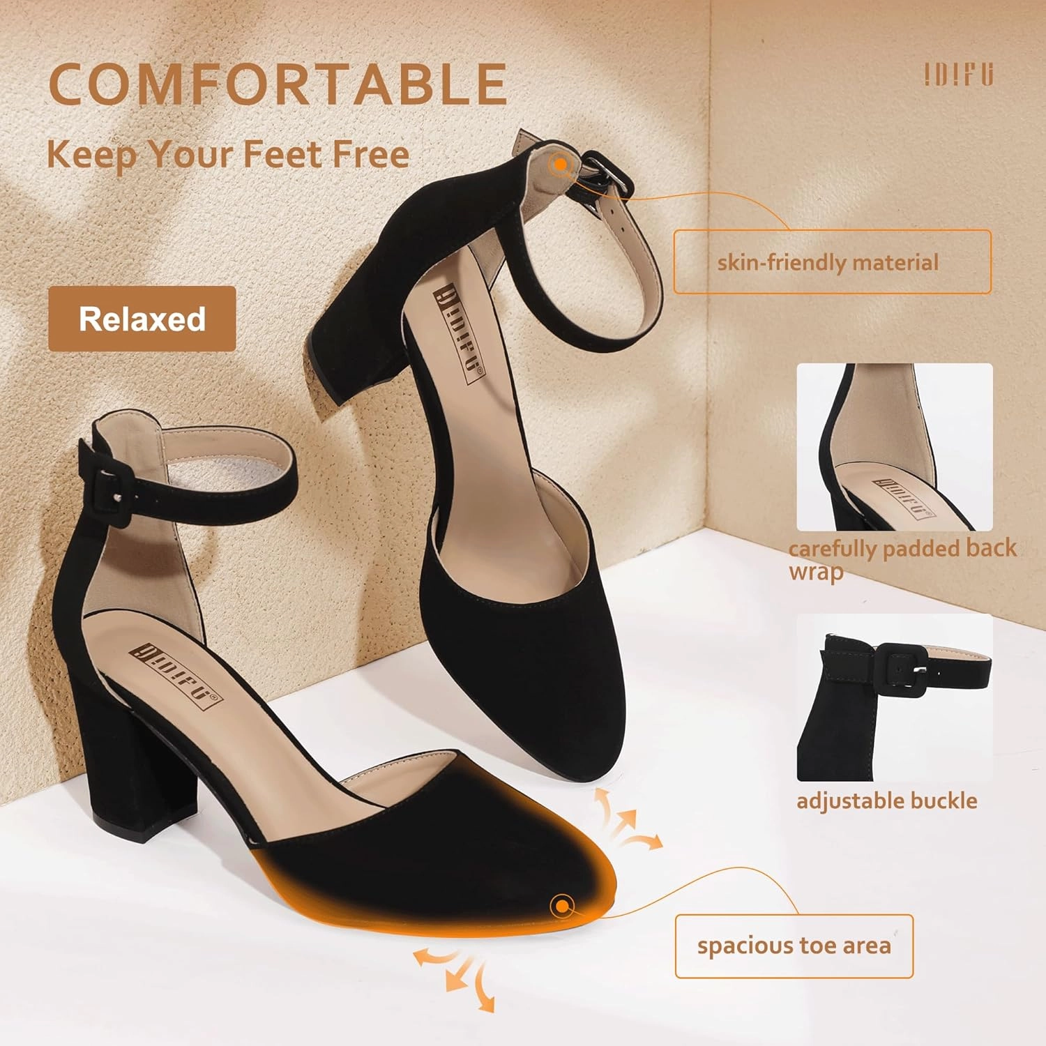 IDIFU IN3 Closed Toe Heels for Women High Chunky Block Heels Women's Pumps Comfortable Dressy Wedding Bridal Bride Party Homecoming Prom Work Shoes Fashion Cute Ankle Strap Round Toe Dress Shoes
