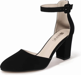 IDIFU IN3 Closed Toe Heels for Women High Chunky Block Heels Women's Pumps Comfortable Dressy Wedding Bridal Bride Party Homecoming Prom Work Shoes Fashion Cute Ankle Strap Round Toe Dress Shoes