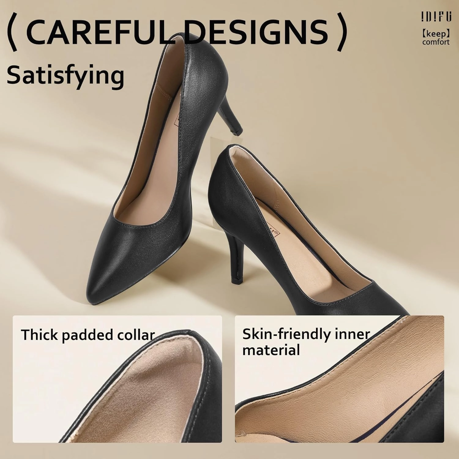 IDIFU IN3 High Heels Pumps Closed Toe Heels Women's Pumps Stiletto Pointed Toe Dress Shoes Wedding Prom Bridal Work Office Bride Bridesmaid Guest Trendy Dressy Fashion Comfortable Classic Pumps Shoes
