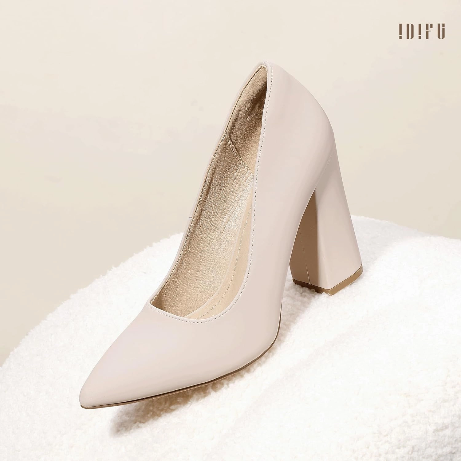IDIFU IN4 Women's Pumps - Closed Toe Heels with Chunky Block Heels - Thick Pointed Toe Dress Shoes for Women - Wedding, Prom, Bridal, Office, Business - Comfortable, Formal, Fashion, Classic Pumps