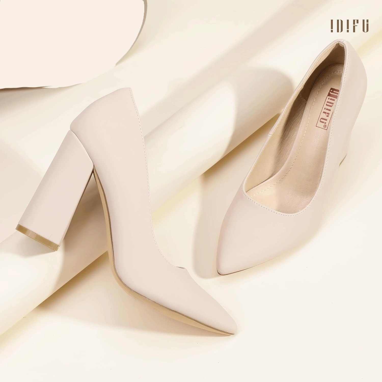 IDIFU IN4 Women's Pumps - Closed Toe Heels with Chunky Block Heels - Thick Pointed Toe Dress Shoes for Women - Wedding, Prom, Bridal, Office, Business - Comfortable, Formal, Fashion, Classic Pumps