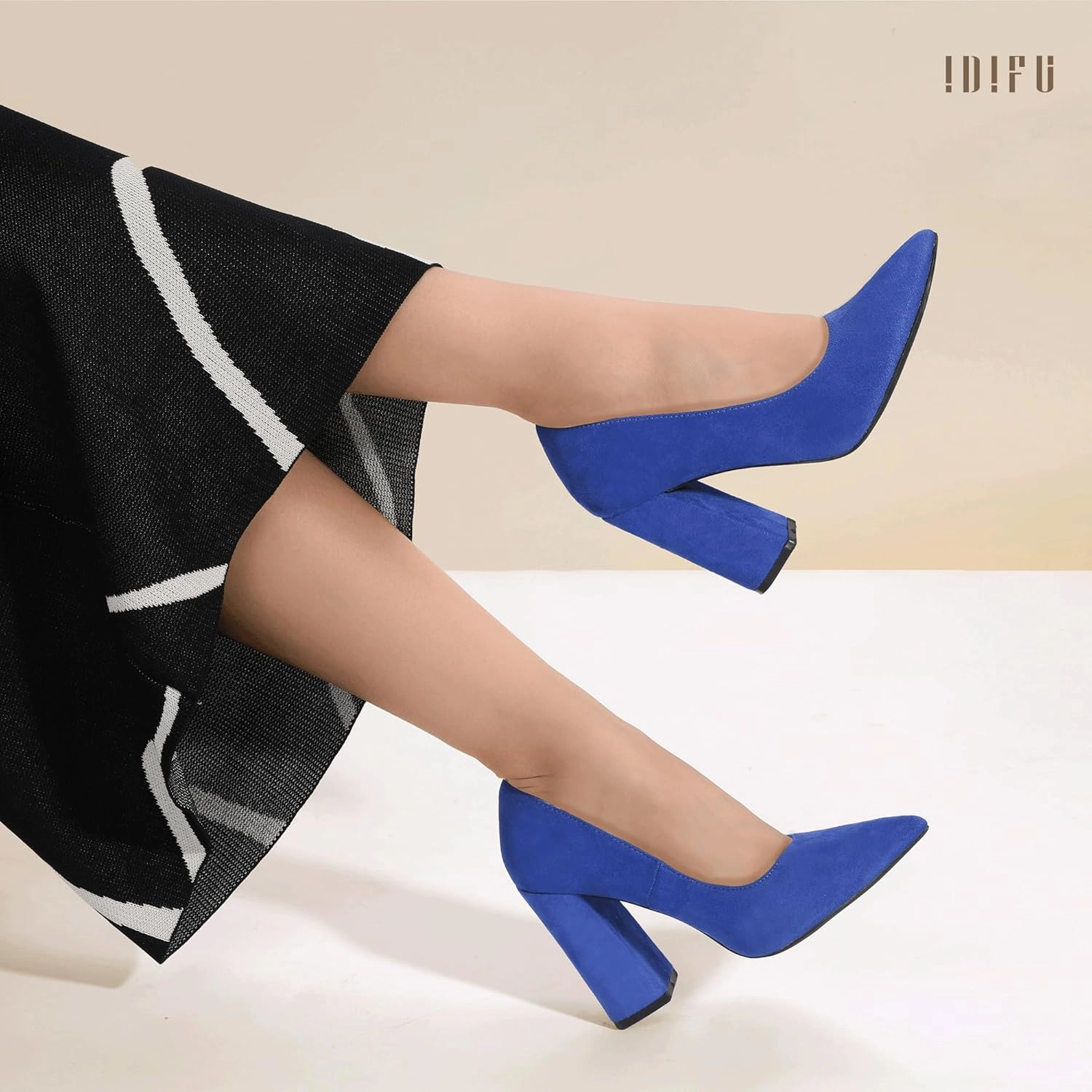 IDIFU IN4 Women's Pumps - Closed Toe Heels with Chunky Block Heels - Thick Pointed Toe Dress Shoes for Women - Wedding, Prom, Bridal, Office, Business - Comfortable, Formal, Fashion, Classic Pumps