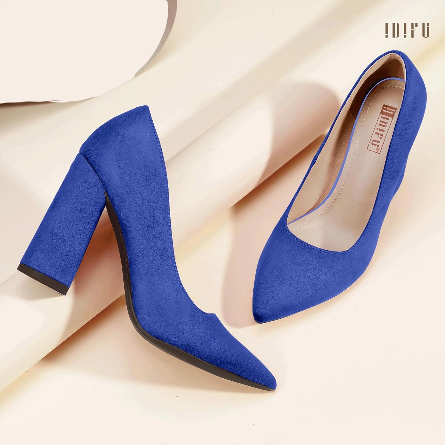 IDIFU IN4 Women's Pumps - Closed Toe Heels with Chunky Block Heels - Thick Pointed Toe Dress Shoes for Women - Wedding, Prom, Bridal, Office, Business - Comfortable, Formal, Fashion, Classic Pumps