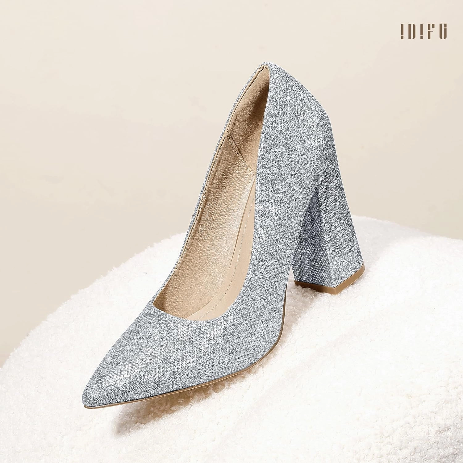 IDIFU IN4 Women's Pumps - Closed Toe Heels with Chunky Block Heels - Thick Pointed Toe Dress Shoes for Women - Wedding, Prom, Bridal, Office, Business - Comfortable, Formal, Fashion, Classic Pumps