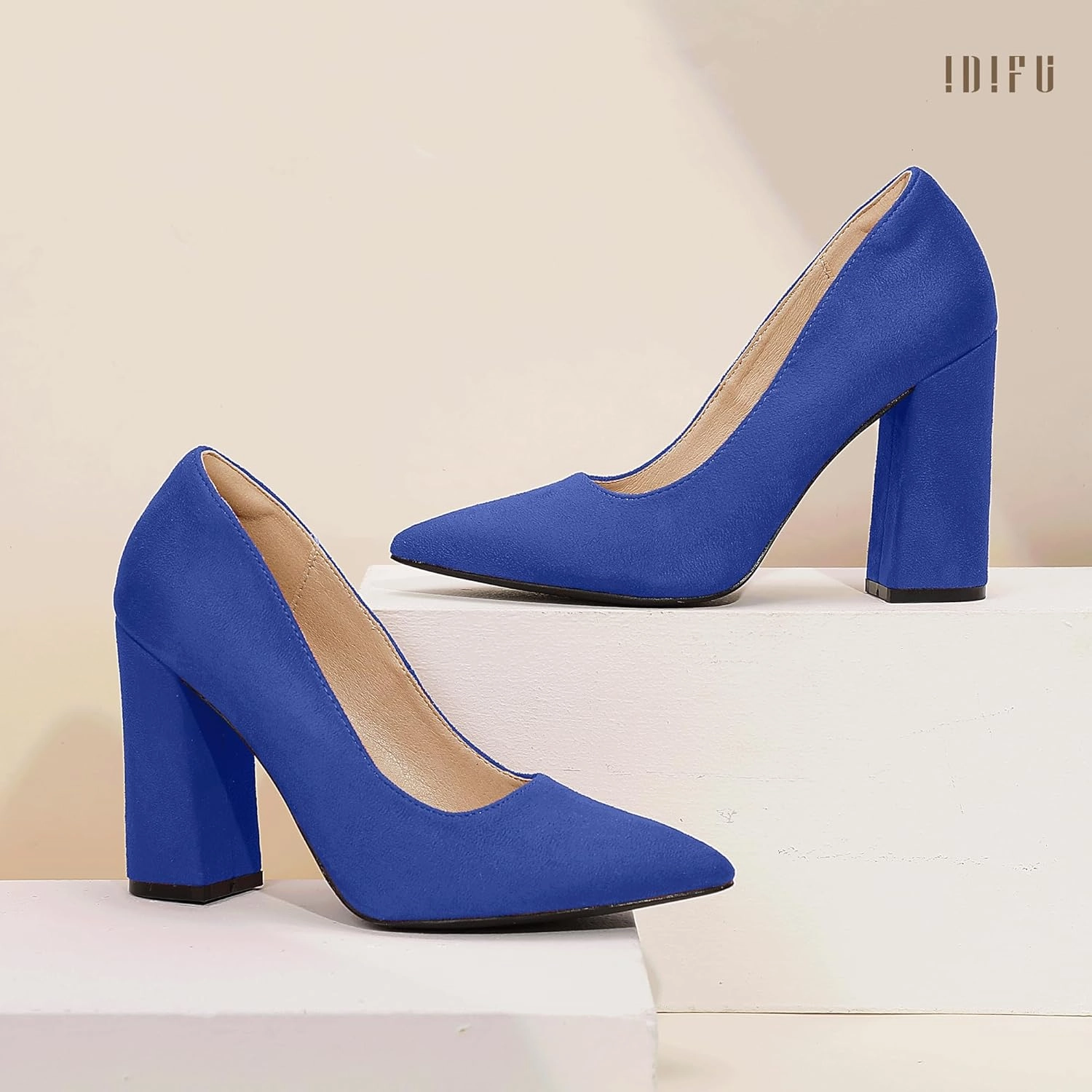 IDIFU IN4 Women's Pumps - Closed Toe Heels with Chunky Block Heels - Thick Pointed Toe Dress Shoes for Women - Wedding, Prom, Bridal, Office, Business - Comfortable, Formal, Fashion, Classic Pumps