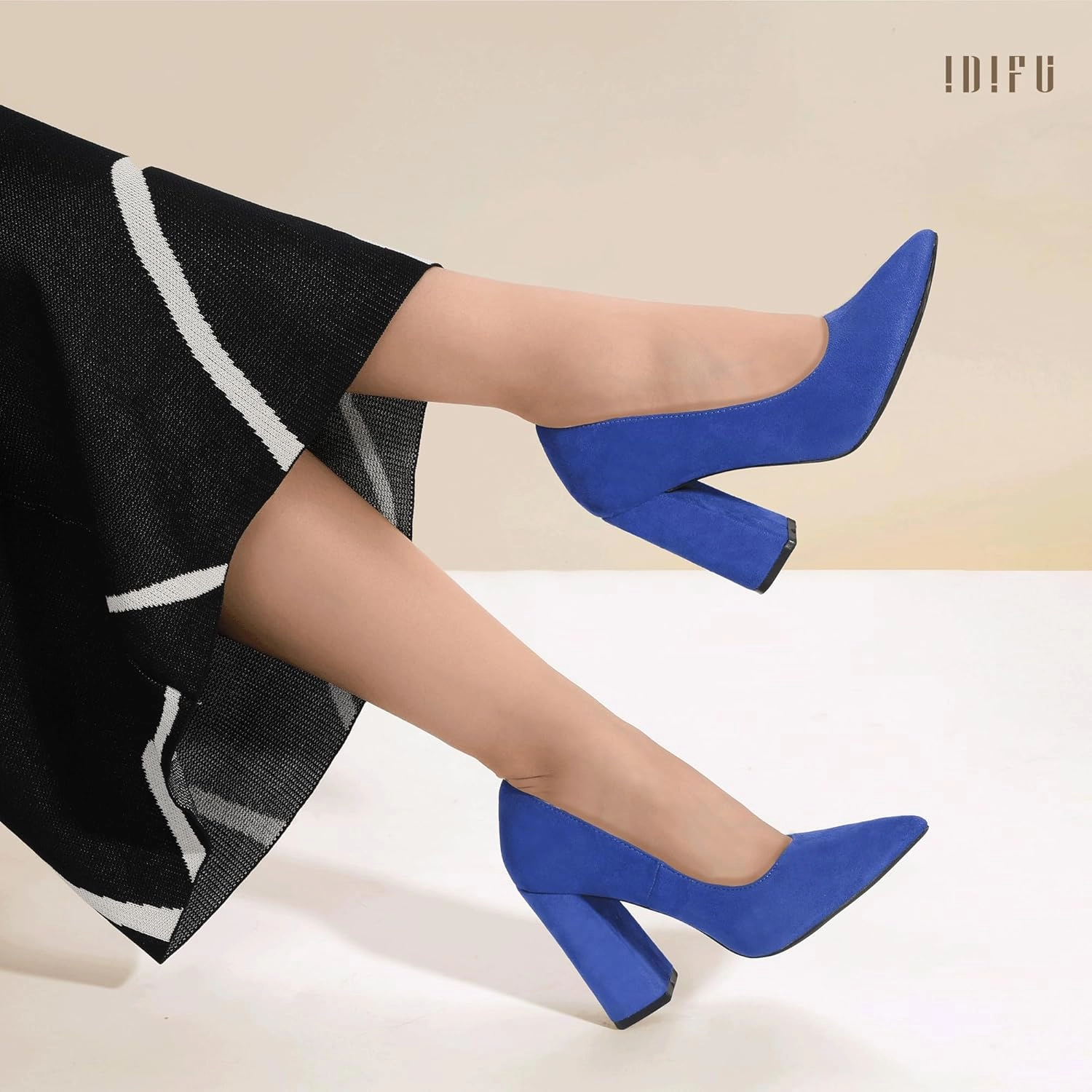 IDIFU IN4 Women's Pumps - Closed Toe Heels with Chunky Block Heels - Thick Pointed Toe Dress Shoes for Women - Wedding, Prom, Bridal, Office, Business - Comfortable, Formal, Fashion, Classic Pumps