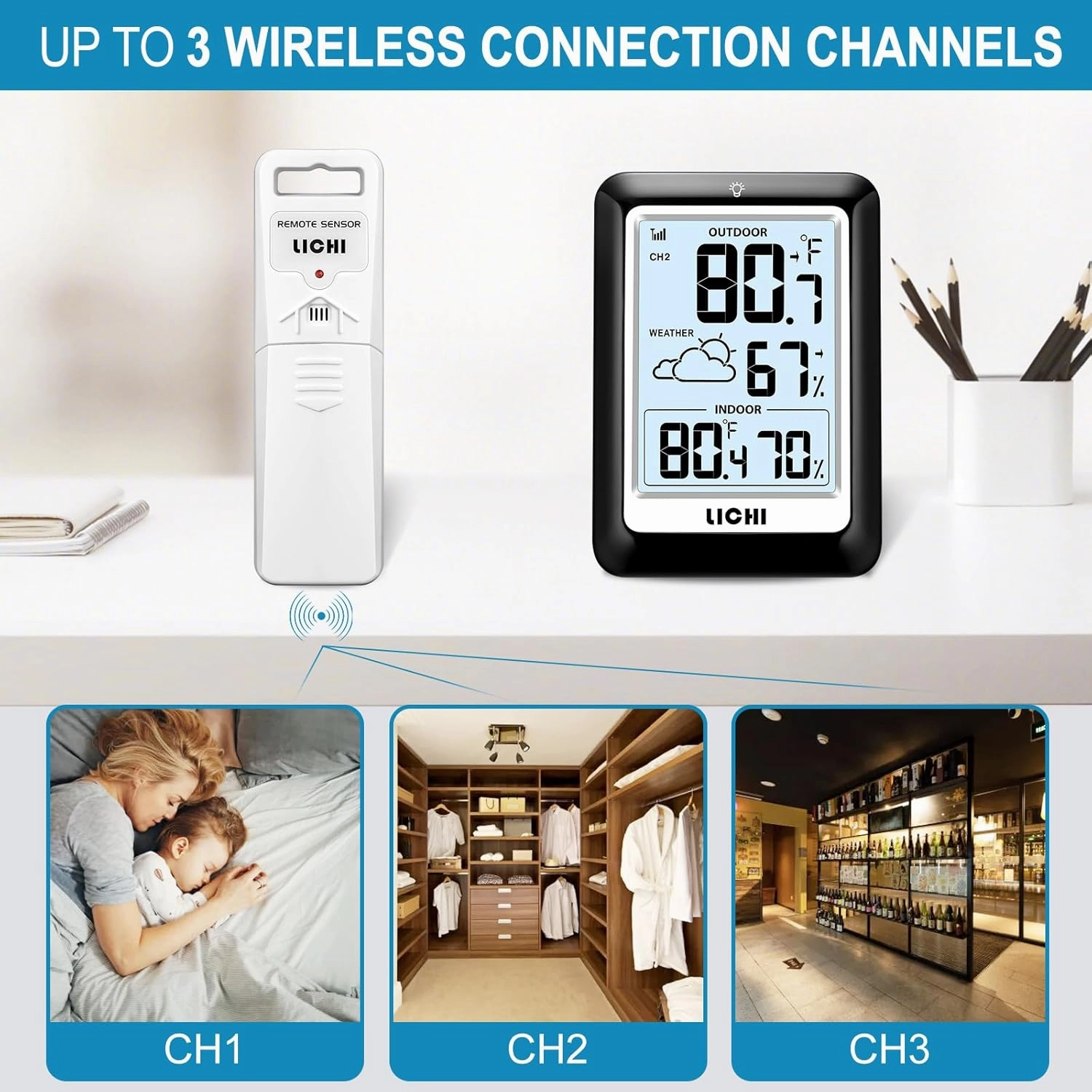 Indoor Outdoor Thermometer Wireless Weather Station, Internal External Thermometer Hygrometer, Home Batteryoperated Temperature Humiditymonitors330 Feet (About 100 Meters) Backlight Display