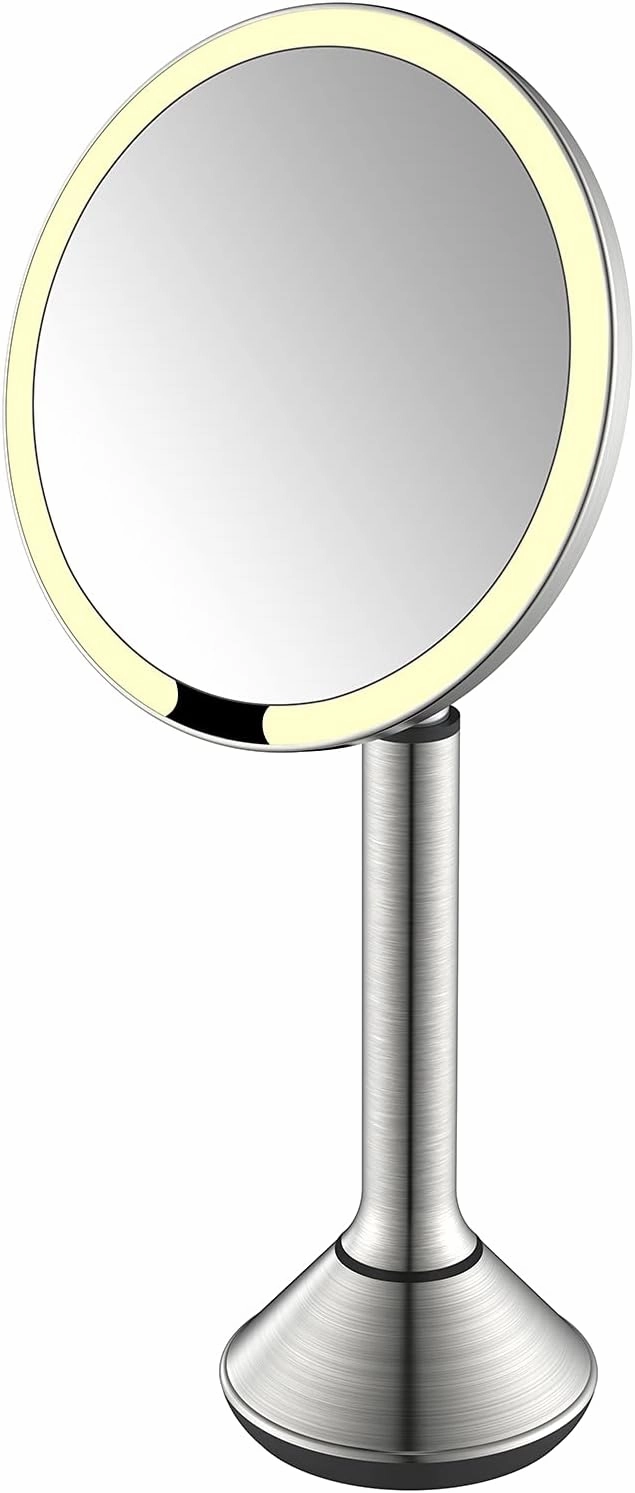 Inductive Dimmable LED Tabletop Makeup Mirror, 8 Inch Countertop Vanity Mirrors with Light and 5X Magnification, Rotation Lighted Cosmetic Mirror,Nickel