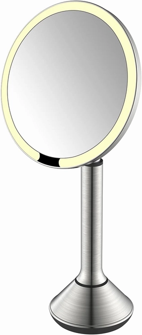 Inductive Dimmable LED Tabletop Makeup Mirror, 8 Inch Countertop Vanity Mirrors with Light and 5X Magnification, Rotation Lighted Cosmetic Mirror,Nickel