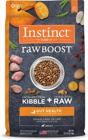 Instinct Raw Boost Natural Dry Dog Food with Freeze Dried Pieces, Grain Free, Real Chicken - Gut Health, 18 lb. Bag