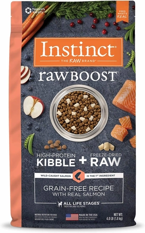 Instinct Raw Boost, Natural Dry Dog Food with Freeze Dried Pieces, High Protein, Grain Free Recipe - Real Salmon, 4 lb. Bag