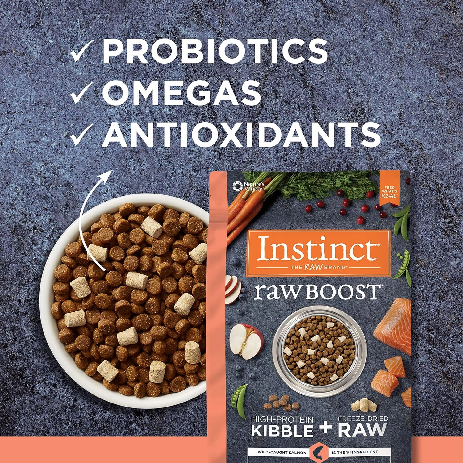 Instinct Raw Boost, Natural Dry Dog Food with Freeze Dried Pieces, High Protein, Grain Free Recipe - Real Salmon, 4 lb. Bag