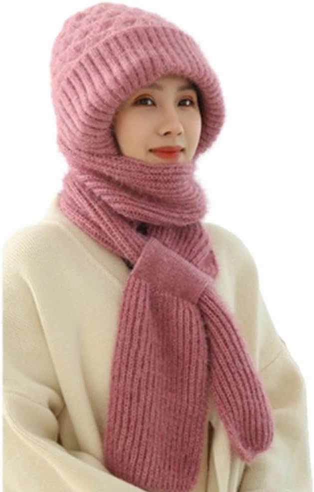 Integrated Ear Protection Windproof Cap Scarf, Elastic Warm Conjoined Ear Protection Knitted Hat, Winter Beanie Hat Scarf