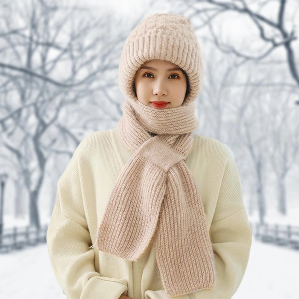 Integrated Ear Protection Windproof Cap Scarf,Elastic Warm Ear Protection Knitted Hat Scarf,Winter Windproof Hat for Women