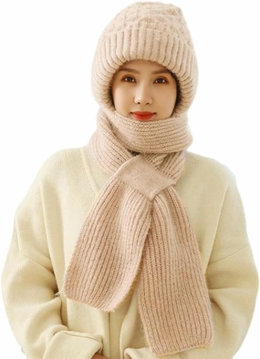 Integrated Ear Protection Windproof Cap Scarf,Elastic Warm Ear Protection Knitted Hat Scarf,Winter Windproof Hat for Women