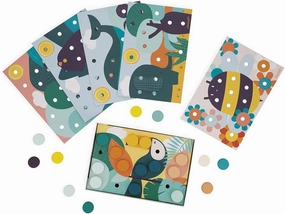 Janod - My First Wooden Mosaics - Early Learning Toy - 6 Perforated Cards and 38 Wooden Pawns - Learning of Colours and Motor Skills - Water Painting - from 2 Years, J08277