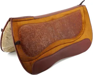 Jeereal 30"x32" Wool Blend Western Saddle Pad,Shock Absorbing Horse Saddle for Protection,Fleece Bottom,Wool Felt Interior,Surface Suede, Embossed Leather
